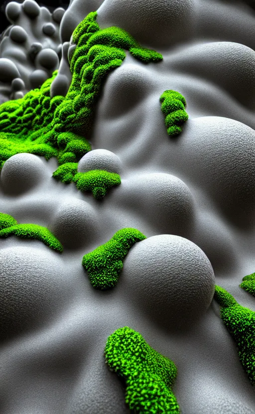 Image similar to highly detailed ultra sharp 3 d render cinematic composition of a smooth ceramic porcelain biomorphic magnolia stone nebula fluid fractal sci - fi surreal architecture landscape, granite, metallic, magnesium, marble, moss and lichen, vincent callebaut composition, mamou - mani, archviz, beautiful lighting, 8 k, unreal engine, hdr,