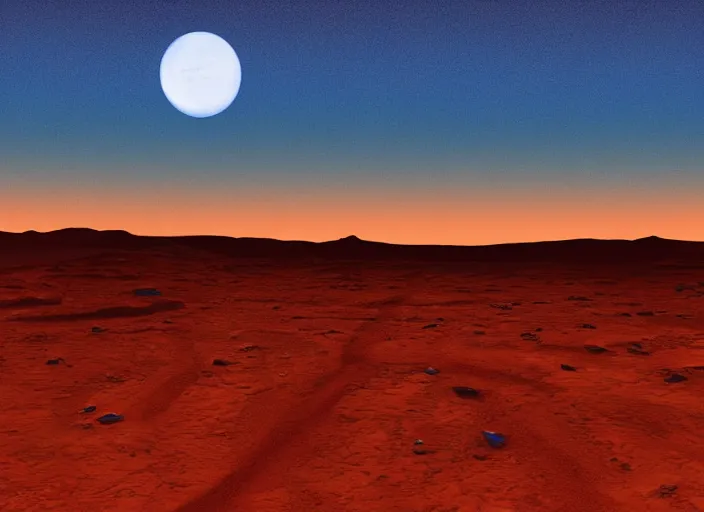 Image similar to beautiful blue sunset on Mars, detailed digital art, blue lighting