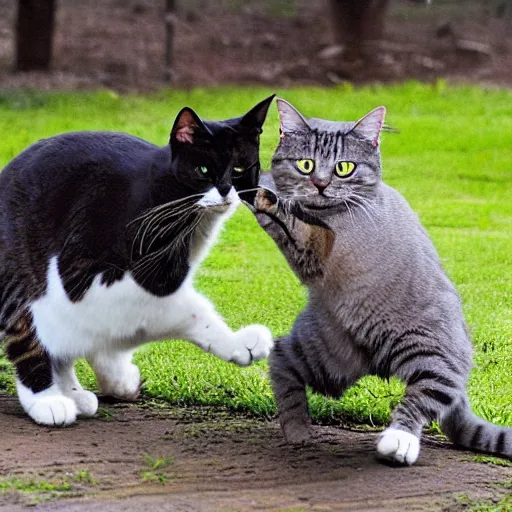Prompt: happy cat getting surprise attacked by sneaky cat, photograph, imgur