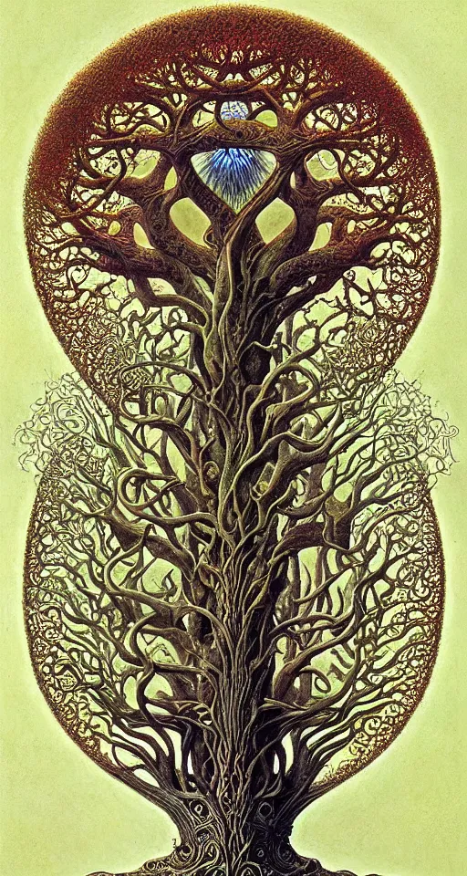 Image similar to tree of life by roger dean and andrew ferez, art forms of nature by ernst haeckel, divine chaos engine, symbolist, visionary, art nouveau, botanical fractal structures, organic, detailed, realistic, surreality