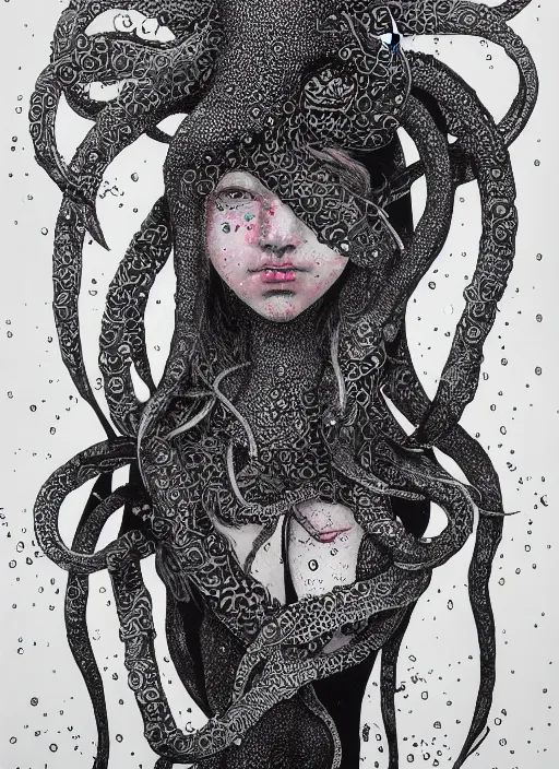 Image similar to Squid goddess painting by Dan Hillier, trending on artstation, artstationHD, artstationHQ, 4k, 8k