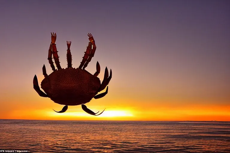 Image similar to giant crab attacking a california city, in 2 0 1 2, bathed in the the glow of the sunset, low - light photograph, photography by tyler mitchell