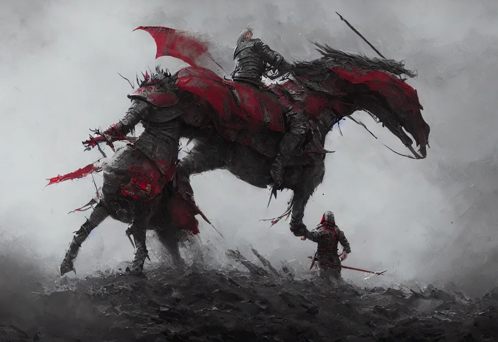 Image similar to rhaegar targaryen, artstation, jakub rozalski, high detail, dramatic lighting