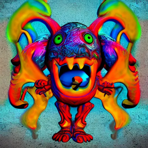 Prompt: psychedelic 3 d monster playdoe