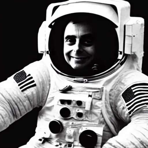 Prompt: Carl Sagan is on the moon in an astronaut suit, without his helmet on, Carl Sagan Carl Sagan