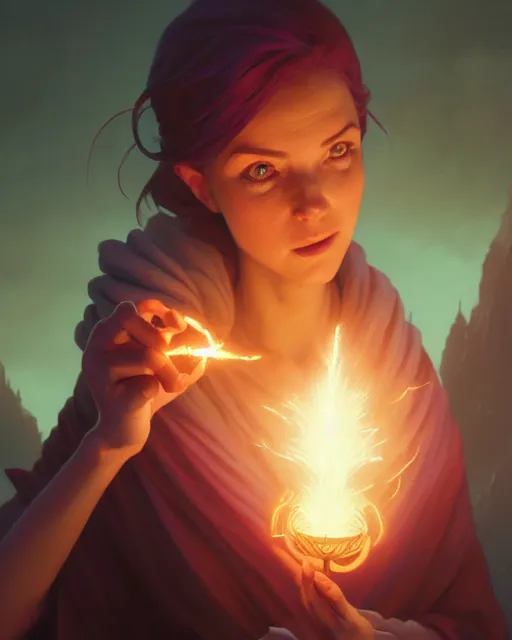 Image similar to highly detailed vfx portrait of a mage casting a light spell, unreal engine, greg rutkowski, loish, rhads, beeple, makoto shinkai and lois van baarle, ilya kuvshinov, rossdraws, tom bagshaw, alphonse mucha, global illumination, detailed and intricate environment
