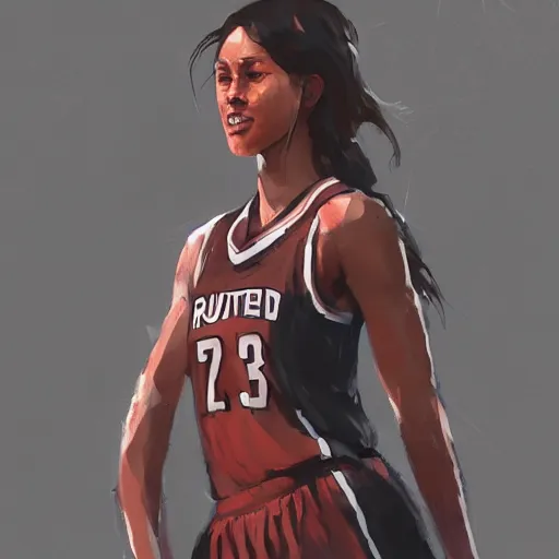 Image similar to painting of an woman basketball player, greg rutkowski, cg worker artstation