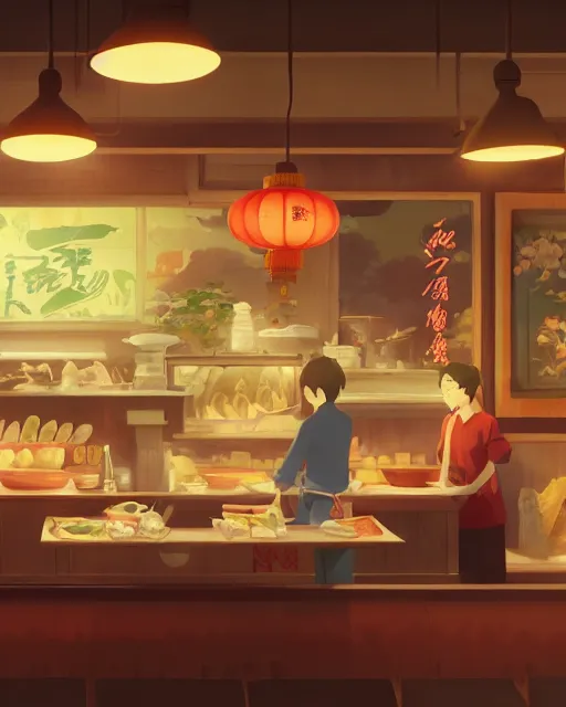 Image similar to chinese buffet in a homely little restaurant, cory loftis, james gilleard, atey ghailan, makoto shinkai, goro fujita, studio ghibli, rim light, exquisite lighting, clear focus, very coherent, plain background, soft painting