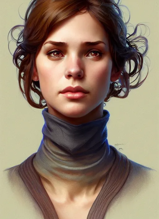 Image similar to portrait of a full body of beautiful young female detective, d & d, sleeveless turtleneck, fantasy, flat lighting, intricate, highly detailed, digital painting, artstation, concept art, smooth, sharp focus, illustration, art by simon bisley and greg rutkowski and alphonse mucha, natural tpose