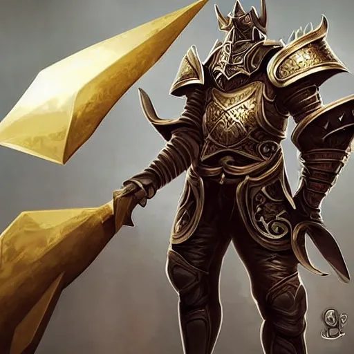 Image similar to new league of legends champion: a knight in full gilded medieval armor wielding a long bull whip