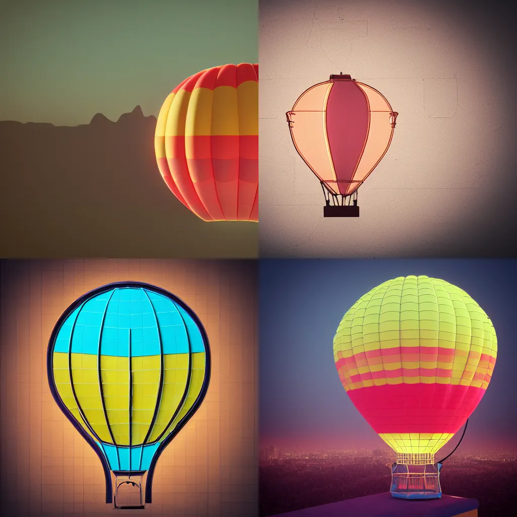 Prompt: hot air balloon, neon sign, detailed 3d render, trending on artstation