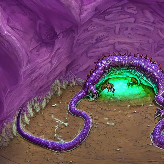 Image similar to detailed shot of inside a cavernous living stomach, the walls purple and pulsing, lots of acid pooling up on the floor, digesting and dissolving a small dragon, food pov, micro pov, vore, digital art, furry art, anthro art, high quality, 8k 3D realistic, macro art, micro art, Furaffinity, Deviantart, Eka's Portal, G6