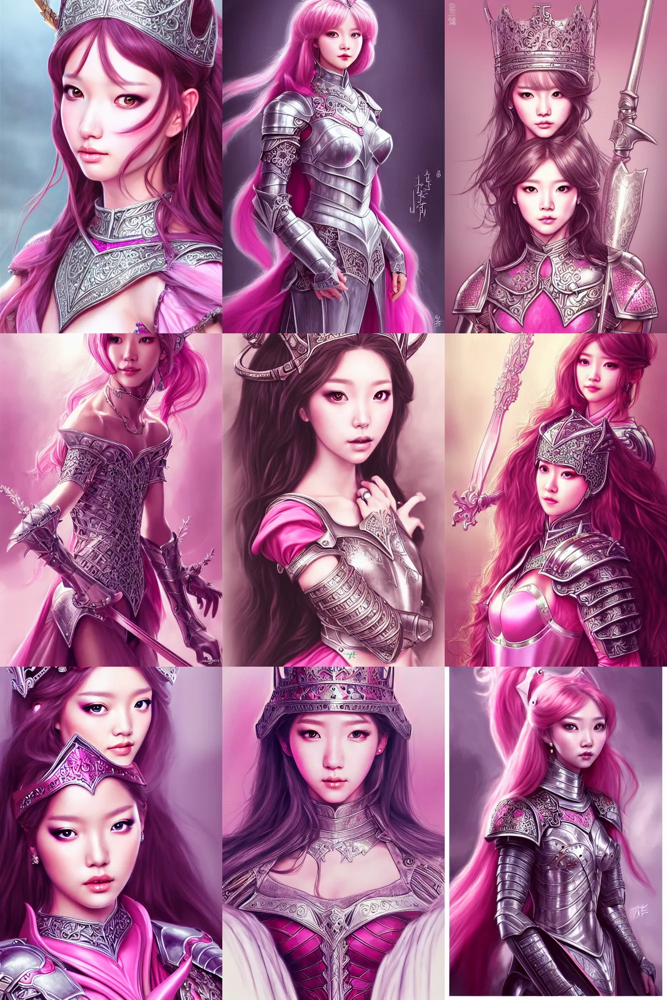 Prompt: gorgeous!! hyper - realistic princess wearing ornate pink knight armor l drawn by wlop, drawn by jeehyung lee, drawn by artgerm