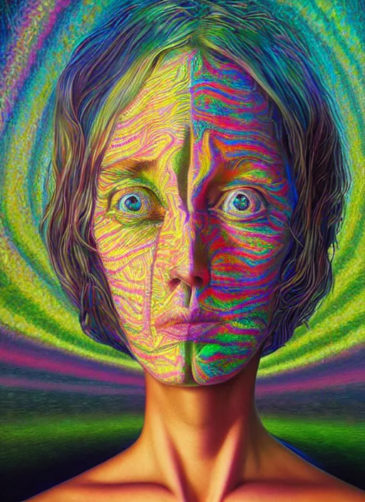 Image similar to portrait ultra dimensional woman, accidentally tripping on dmt and acid, psychedelic experience, overwhelming psychosis of self realization and burning awakening, ultra high definition, unreal engine 5, hyperrealism, masterpiece composition, by casey weldon, barclay shaw