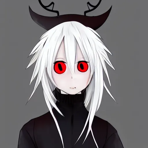 Prompt: white hair, red eyes, two small horn on the head, anime style, anime girl, sketch