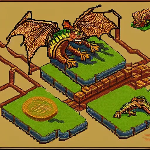 Image similar to isometric pixel art of a dragon sprite, game concept art, illustration