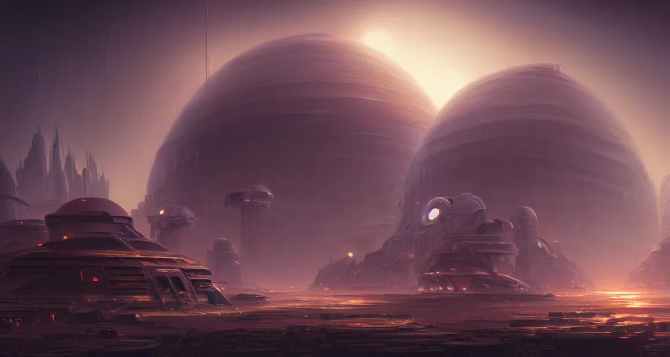 Image similar to cinematic shot, futuristic city on the mars made of tiered disks, utopian, digital painting, artstation, concept art, smooth, sharp focus, illustration, intricate, elegant, highly detailed, in the style of greg rutkowski and alphonse mucha and artemisia, 8 k, highly detailed, jurgens, rutkowski