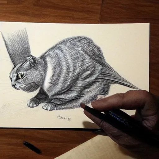 Prompt: cat drawing a pigeon, realistic, real life