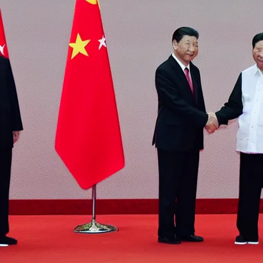 Prompt: xi jinping shaking hands with tsai ing - wen