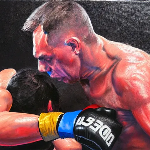 Prompt: viktor orban fighting mma, oil painting