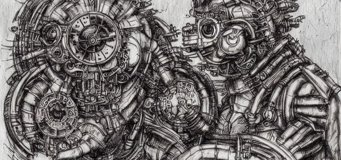 Image similar to mechagodzilla, steampunk automaton, mechanical, renaissance style drawing, alchemical sketch, mutant, detailed, clockwork, 4 k, fineart, sketch by leonardo da vinci