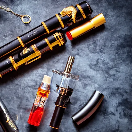 Prompt: Dragon themed vape kit, product shoot, studio lighting, cinematic, beautiful composition