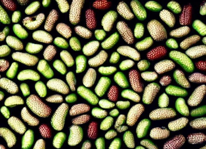 Image similar to zuckerberg's face composed of many small zucchinis in a mosaic pattern on black background