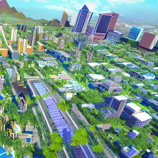 Prompt: Portland as Neo-Hawaii in the year 2055, soaring, lush, detailed