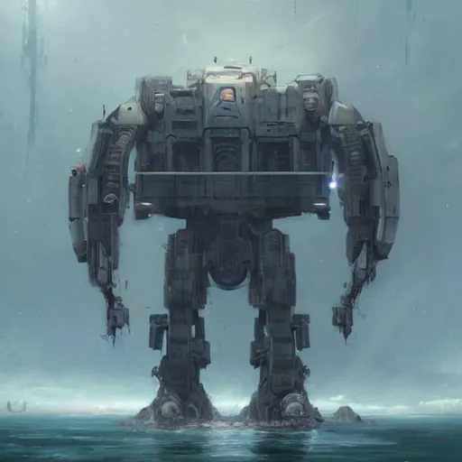 Prompt: manatee titan mech, machine, greg rutkowski, digital painting