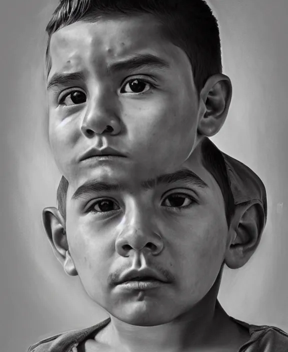 Image similar to heroic portrait of a mexican boy. art by denys tsiperko and bogdan rezunenko, hyperrealism