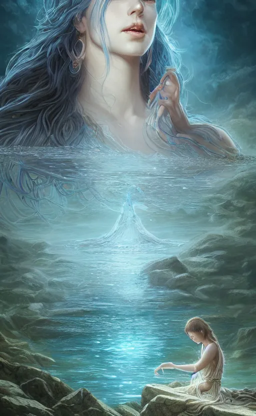 Image similar to the goddess of the lake, highly detailed, d & d, water everwhere fantasy, highly detailed, digital painting, trending on artstation, concept art, sharp focus, global illumination, ray tracing, illustration, art by artgerm and greg rutkowski and fuji choko and viktoria gavrilenko and hoang lap