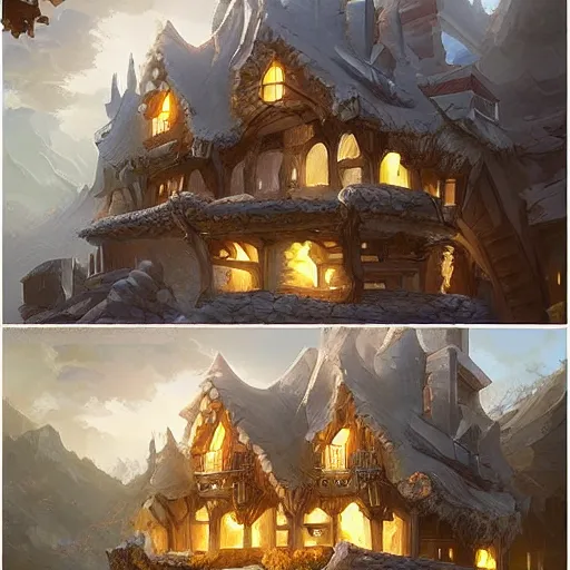 Prompt: a highly detailed fantasy digital art trending on artstation by andreas rocha of a house made of swiss cheese swiss cheese swiss cheese