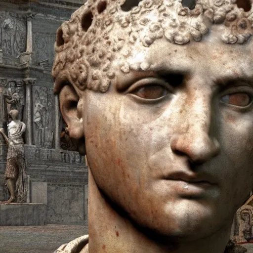 Image similar to 8 k, uhd, historical coloured pictures of ancient roman playing ps 5, highly details textures, highly details content