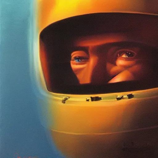 Image similar to a portrait of Dave from 2001 a space odyssey, in his spacesuit, masterpiece, oil painting, frank frazetta