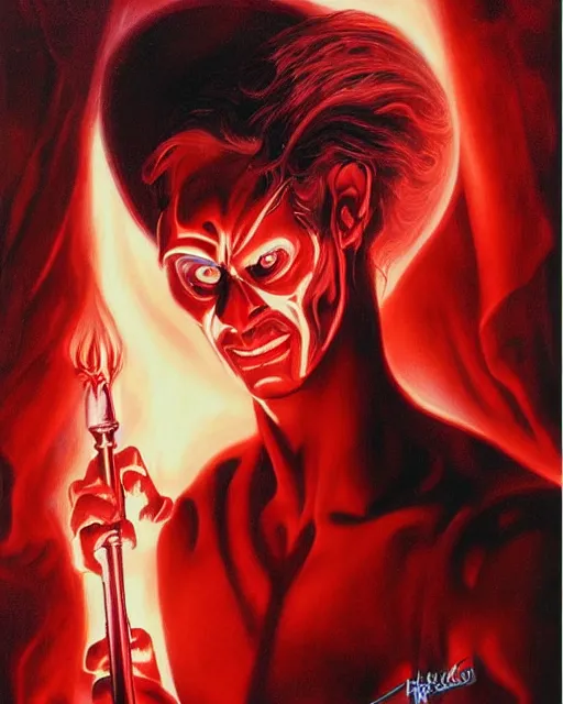 Image similar to hades, red, airbrush, drew struzan illustration art, key art, movie poster