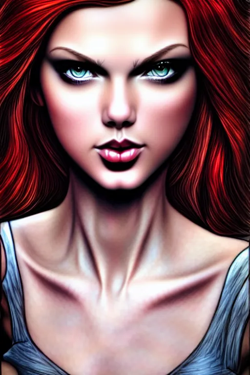 Image similar to sweet teenager with a mohawk who looks like taylor swift, fantasy graphic novel style, by artgerm and jenny frison, intricate, photorealistic, very fine inking lines, extremely detailed, 4k, hd