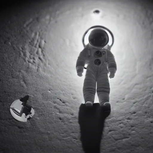 Prompt: Baby astronaut descending of a ship on The moon dramatic lighting stopmotion movie shoot