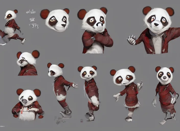 Image similar to award - winning detailed concept art of a strange iconic anthropomorphic panda character wearing clown makeup. art by wlop on bcy. net, realistic. detailed feathers, art by cheng yi. artstationhd, artgerm, 3 dcg, pixar zootopia. 3 d rendering, high quality model sheet, disney. model sheet detailed