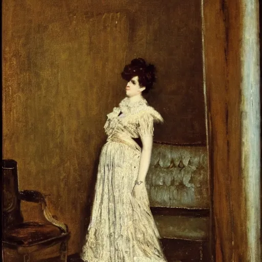 Prompt: a theatre actress waiting behind the curtain, by alfred stevens
