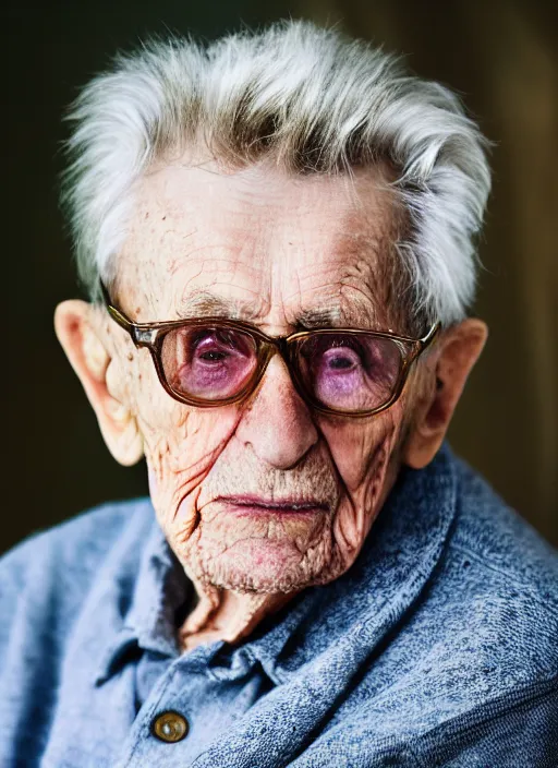 Prompt: DSLR photo portrait still of 90 year old age 90 James Dean at age 90!!!, 85mm f1.8