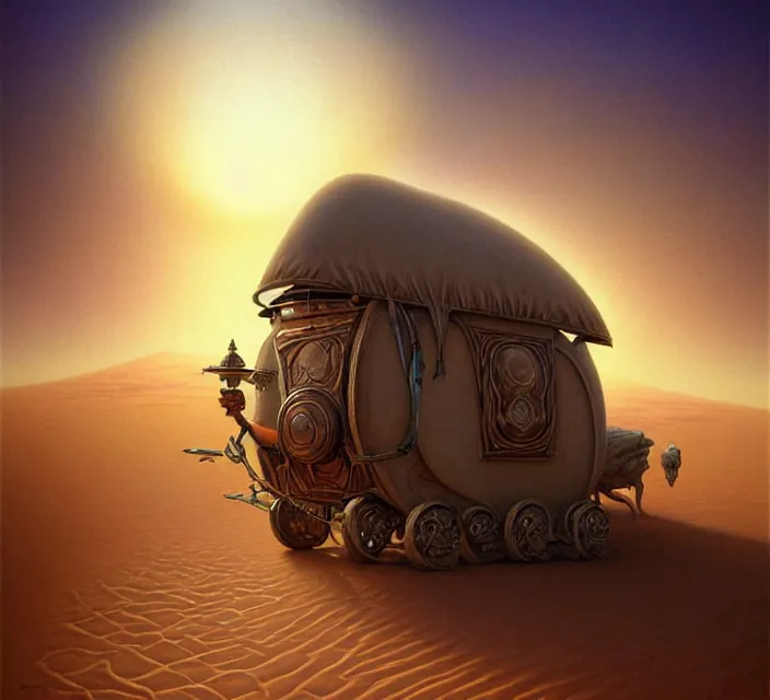 Image similar to subsurface scattering, a desert caravan rests at an oasis, the art of athas and dark sun, brom's dark sun art on a 7 0's style fantasy novel cover, oasis in desert, digital painting by brom, amazingly detailed d & d art, concept art, intricate details, beautiful, volumetric lighting, ultrarealistic, cgsociety, artstation