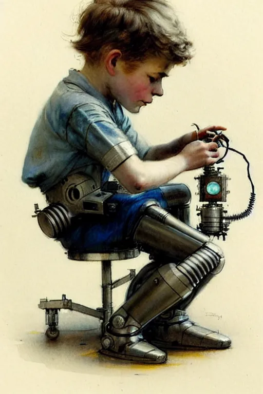 Image similar to ( ( ( ( ( 1 9 5 0 s a boy working on his robot. muted colors. ) ) ) ) ) by jean - baptiste monge!!!!!!!!!!!!!!!!!!!!!!!!!!!