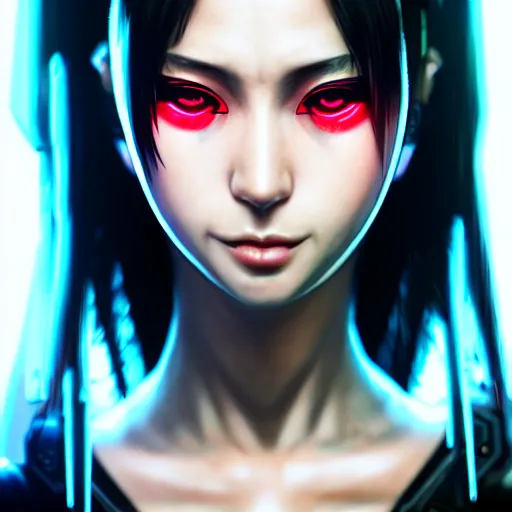 Prompt: An epic comic hyperrealistic portrait anime painting of a cyber warrrior girl wearing futuristic wardrobe, black and reddis, ultradetailed face expression trending on artstation and artbreeder, cyberpunk 2077 color, heavy rainning at tokyo night, neon light rooftop, unreal 5, DAZ, 8k, unreal 5 engine render, cosplay, RPG portrait, final fantasy Vll world concept, dramatic lighting, rim lights, PS5 render quality