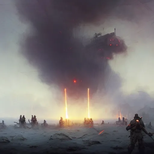 Prompt: cinematic shot epic portrait robot soldiers invading a human rebellion base, battlefield, explosions, dust, dirt, broad light, ambient occlusion, volumetric light effect, made by ivan aivazovsky, peter mohrbacher, greg rutkowski, matte painting, trending on artstation, 4 k, perfectly defined features, digital painting, cinematic, epic, highly detailed,