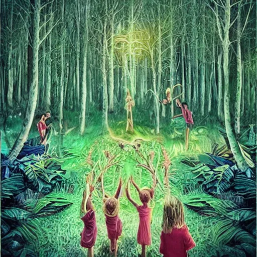 Image similar to “ forest childs making ritual in the forest, intricate, artwork, illustration, fantasy, digital art ”