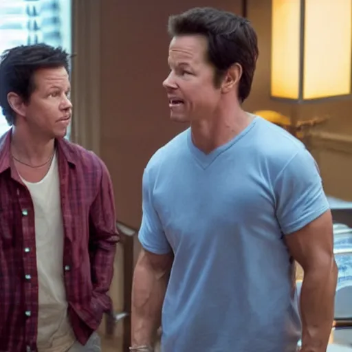 Image similar to scene from a movie that looks like a drama but it's a laugh hard comedy, starring mark wahlberg, shot by darren aronofsky, 4 k