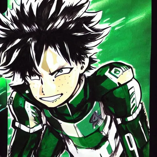 Prompt: Izuku Midoriya from My Hero Academia drawn by Yoji Shinkawa,