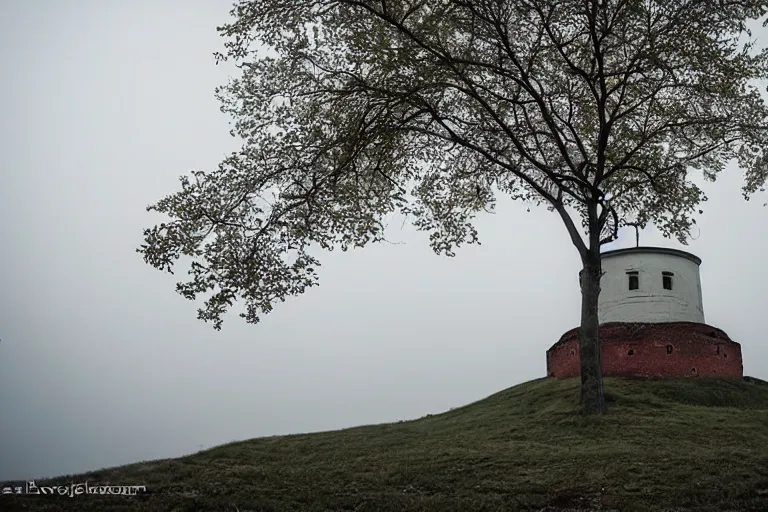 Image similar to low angle wideshot of Suomenlinna, early morning, mist, breathtaking polaroid photo,