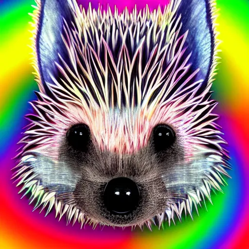 Image similar to octane rendering of a rainbow hedgehog portrait, childrens poster, digital art, beautiful