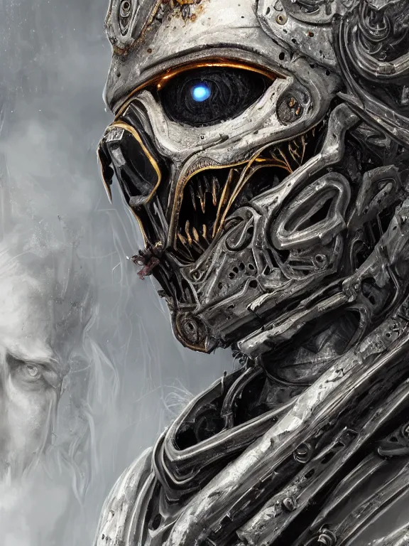 Prompt: portrait art of 8k ultra realistic undead Saruman, intricate high tech helmet , detailed intricate ornate space suit,decaying, cybernetic, full of colour, cinematic lighting, battered, trending on artstation, 4k, hyperrealistic, focused, extreme details,unreal engine 5, cinematic, masterpiece, art by ayami kojima, giger